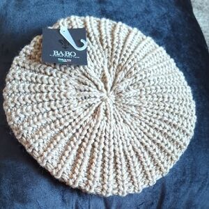 BaBo Knitted Tan Beret Hat Wool Blend NWT Warm Cream Tan